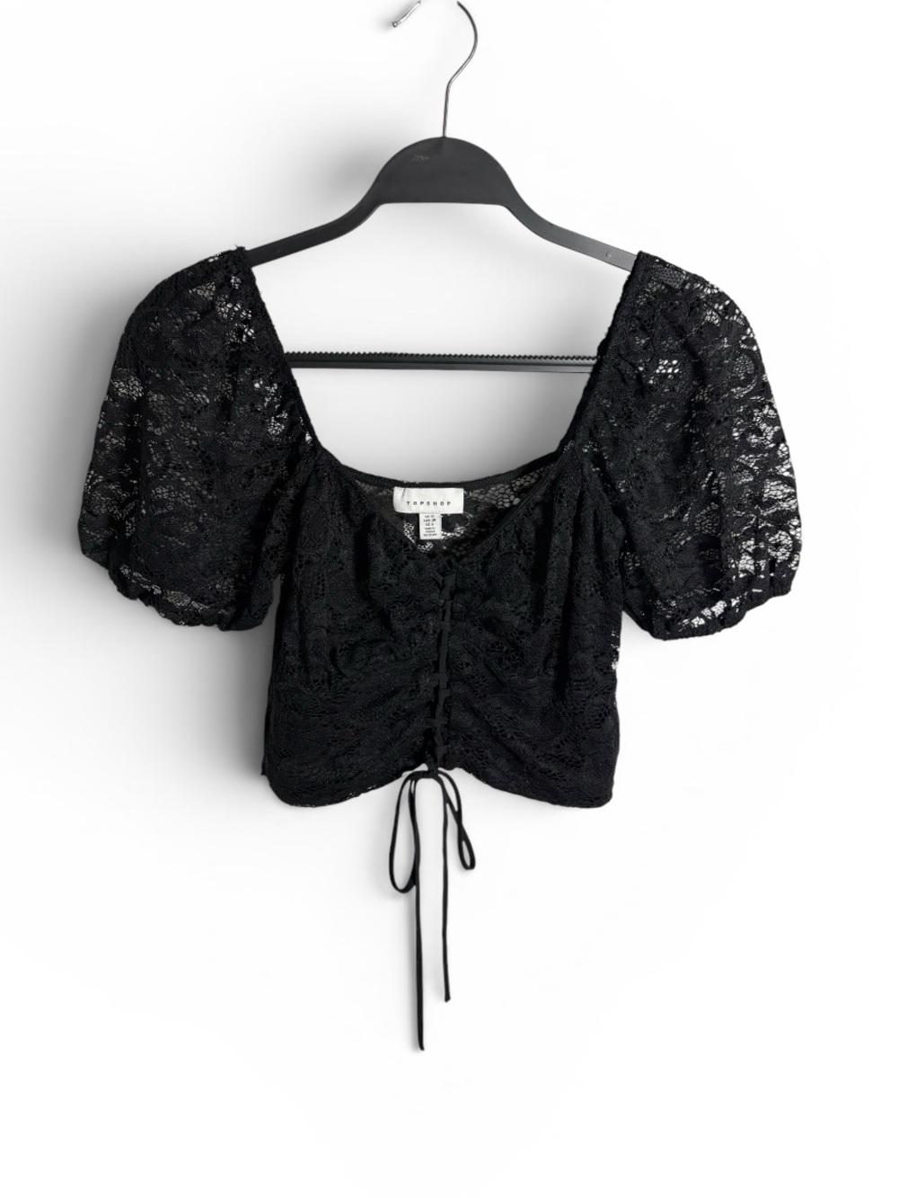 Topshop Black Lace Short Sleeve Corset Crop Style Top